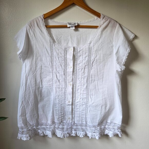 EUC LIKE NEW CHARACTER BOHO WHITE COTTON LACED EDGE VICTORIAN STYLE TOP XL - Picture 1 of 16
